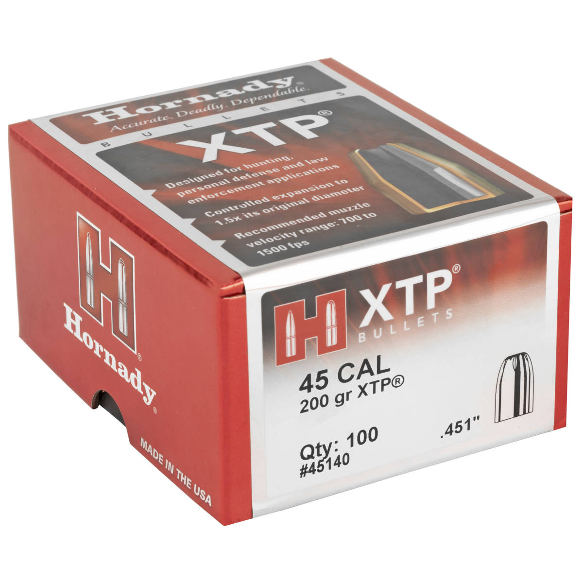 Hornady 45140 XTP 45 Cal .451 200 gr Hollow Point 100 Per Box/ 15 Case-img-1