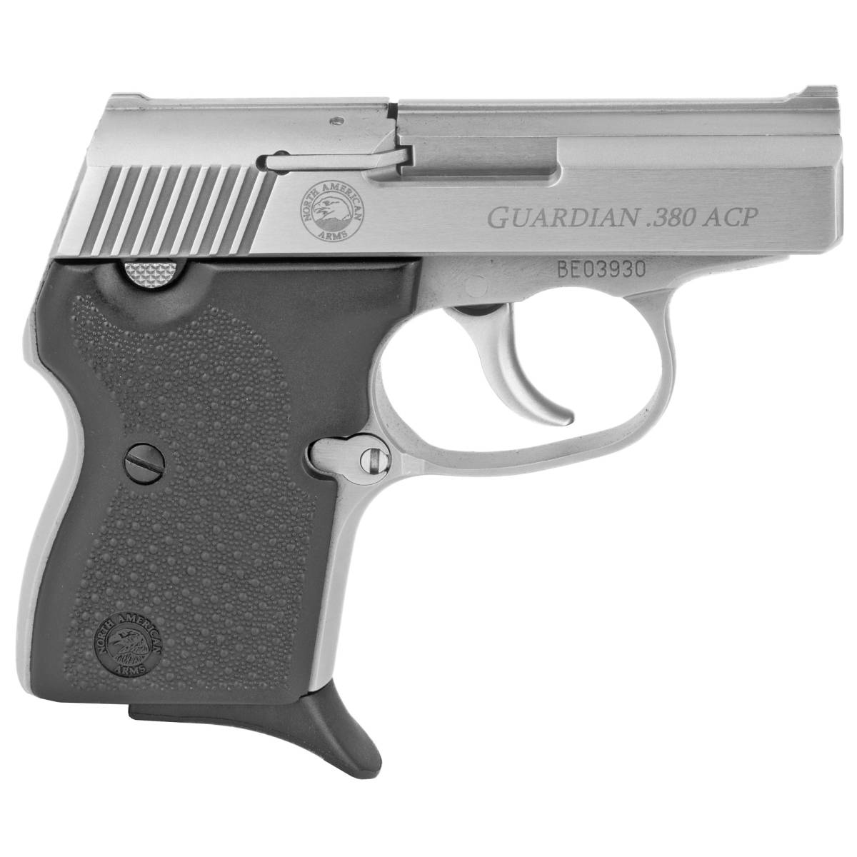 NAA GUARDIAN 380 ACP 2.50” Bbl 6+1 Stainless Steel Black Rubber Grip-img-1