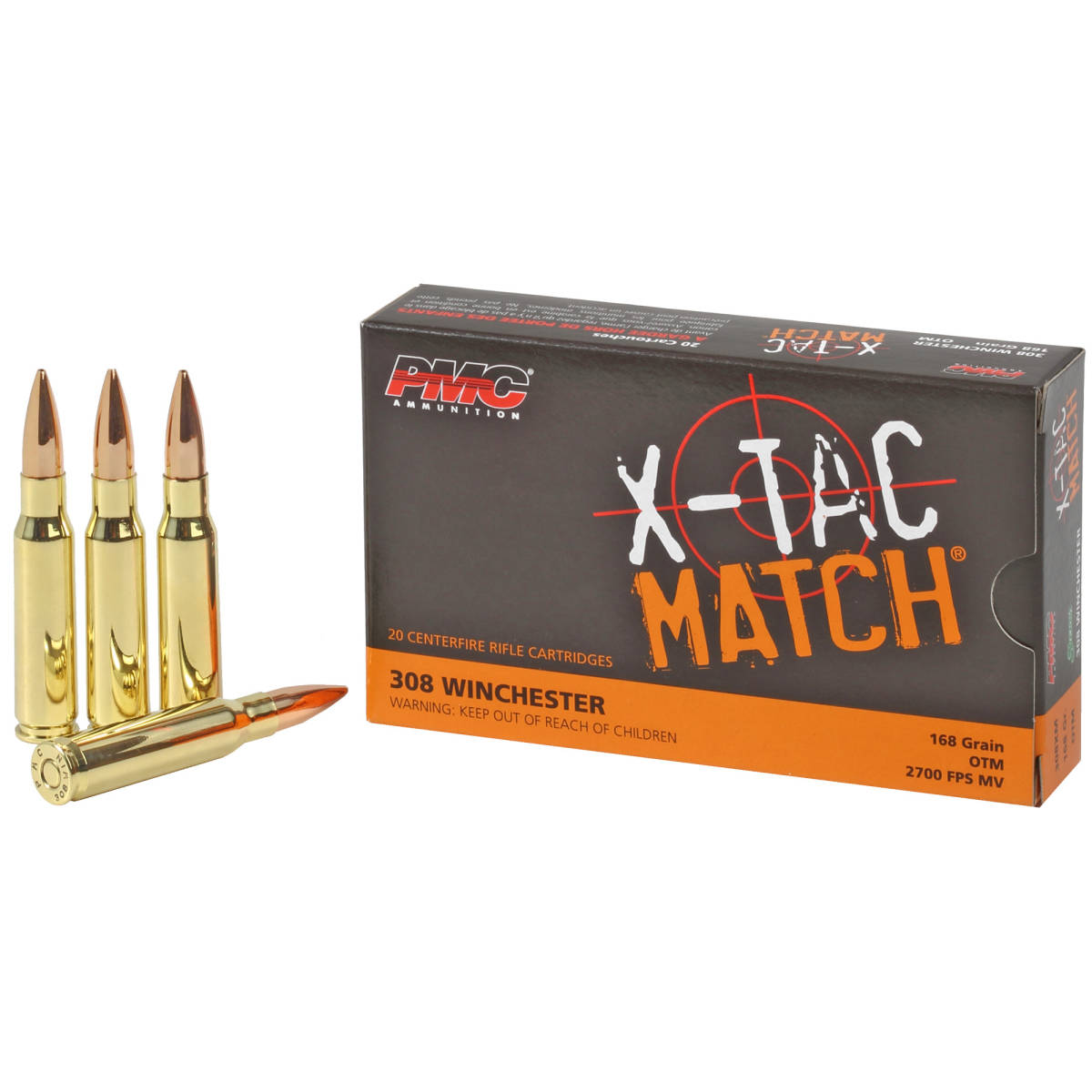PMC 308XM X-Tac Match 308Win 168gr Open Tip 20 Per Box/10 Case-img-1