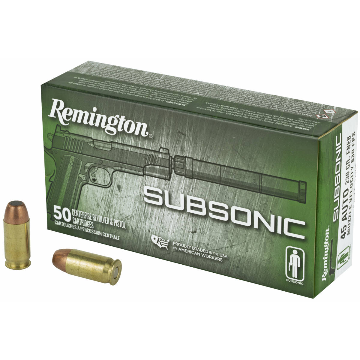 Remington Ammunition 28428 Subsonic 45ACP 230gr Flat Nose Enclosed Base...-img-1