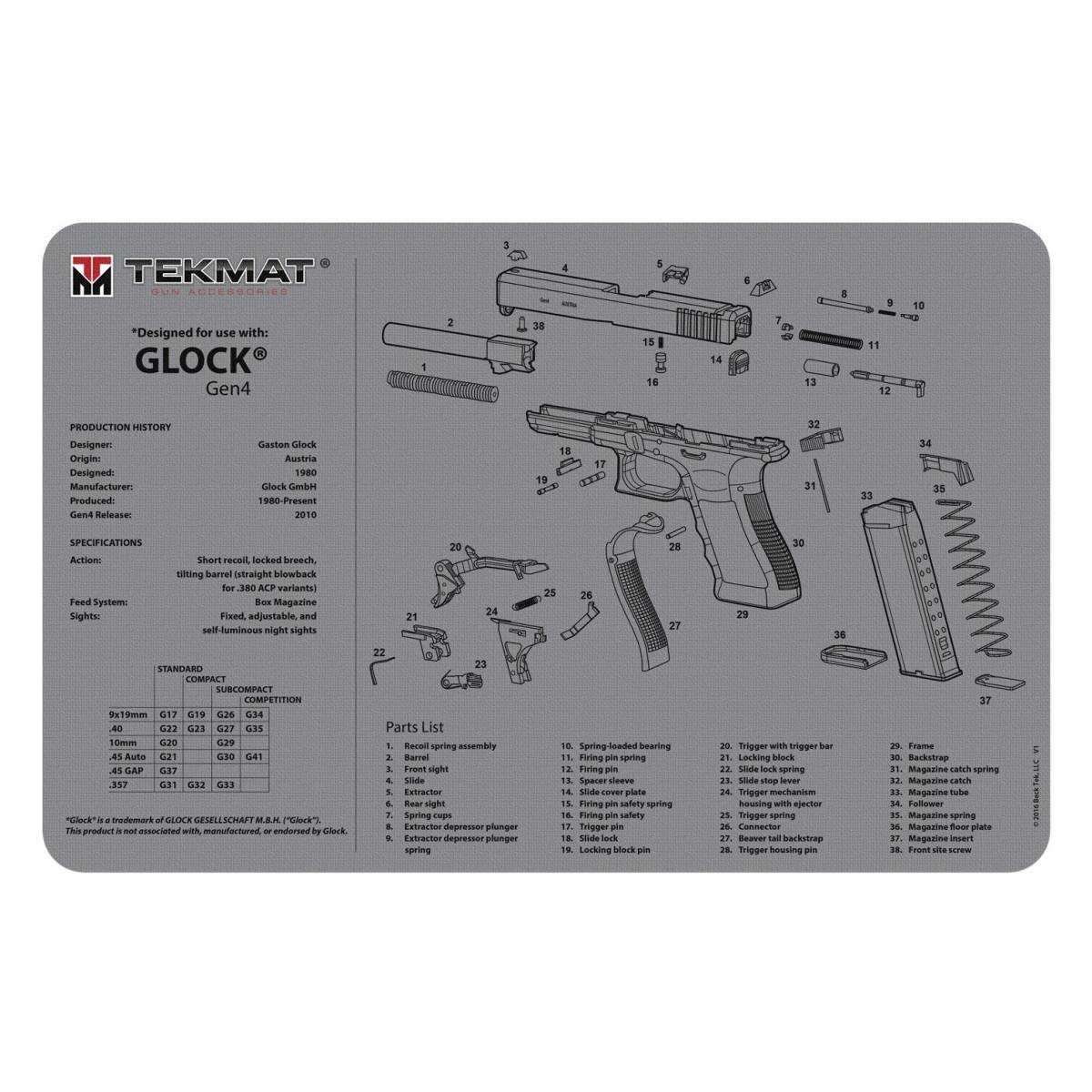 TekMat TEKR17GLOCKG4GY Glock Gen4 Cleaning Mat Gray Rubber 17” Long...-img-0