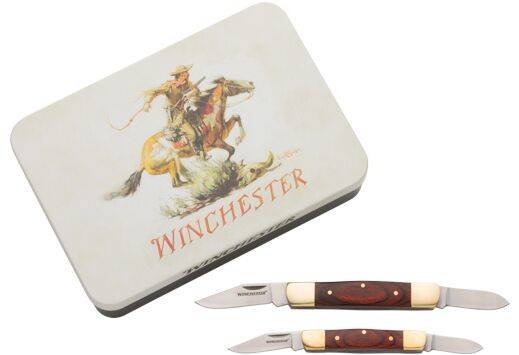WINCHESTER KNIFE SS/WOOD STOCKMAN COMBO W/KNIFE TIN-img-0