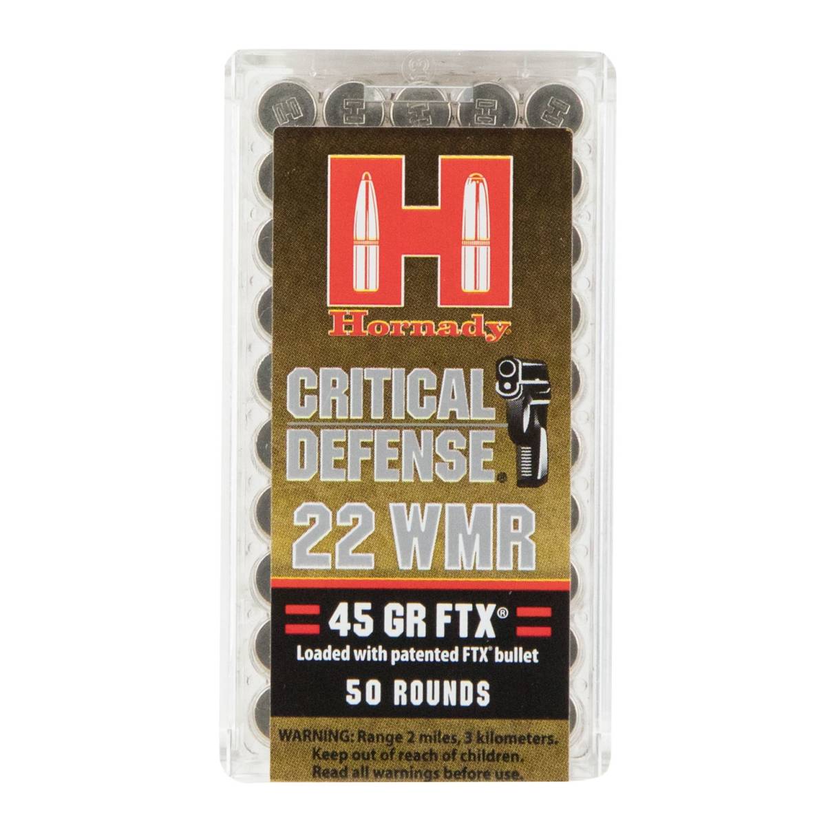 Hornady Critical Defense 22 Magnum Ammo 45gr FTX Mag WMR 22WMR-img-1