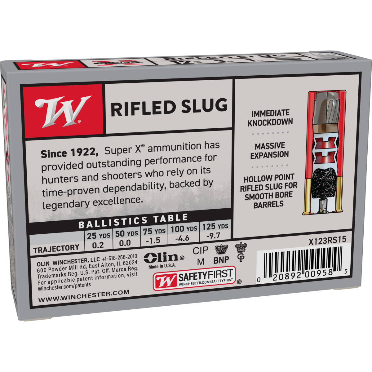Winchester Ammo X123RS15 Super X 12Gauge 3” 1oz Rifled Slug Shot 5 Per-img-2