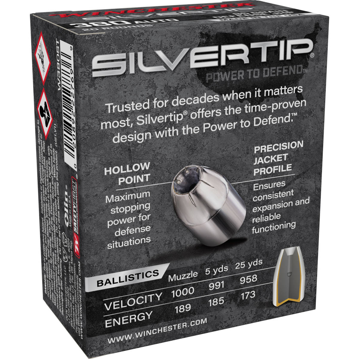 380 AMMO Winchester ACP Silvertip 380ACP 85 gr Jacket Hollow Point-img-2
