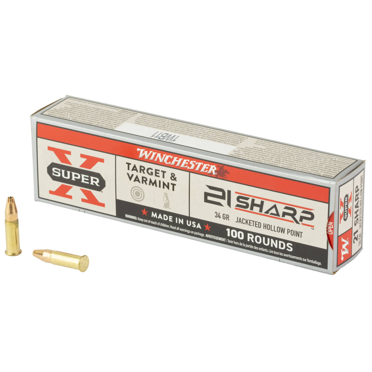 Winchester Ammo X21JHP Super X 21Sharp 34gr Jacketed Hollow Point 100...-img-1