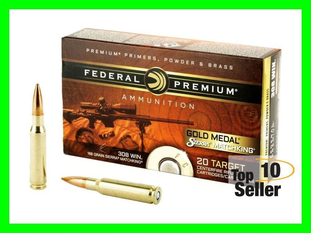 Federal GM308M Premium Gold Medal 308 Win 168 Gr Sierra MatchKing BTHP ...