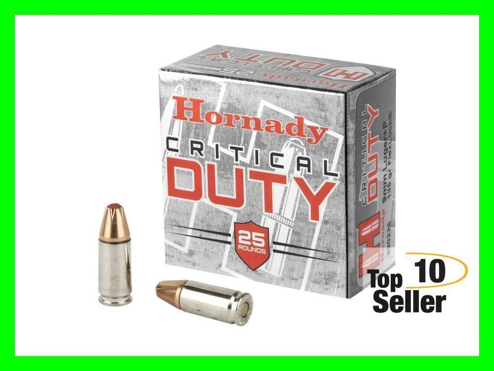 HORNADY CRITICAL DUTY 9MM+P 135 GR HOLLOW POINT AMMO PERSONAL DEFENSE ...