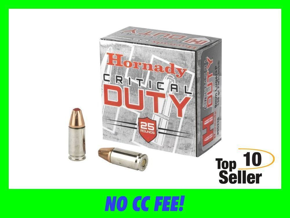 HORNADY CRITICAL DUTY 9MM+P 135 GR HOLLOW POINT AMMO PERSONAL DEFENSE HP 9-img-0