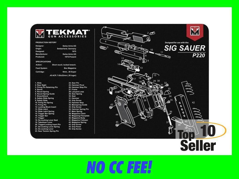 TekMat TEKR17SIGP220 Sig Sauer P220 Cleaning Mat Black/White Rubber...-img-0