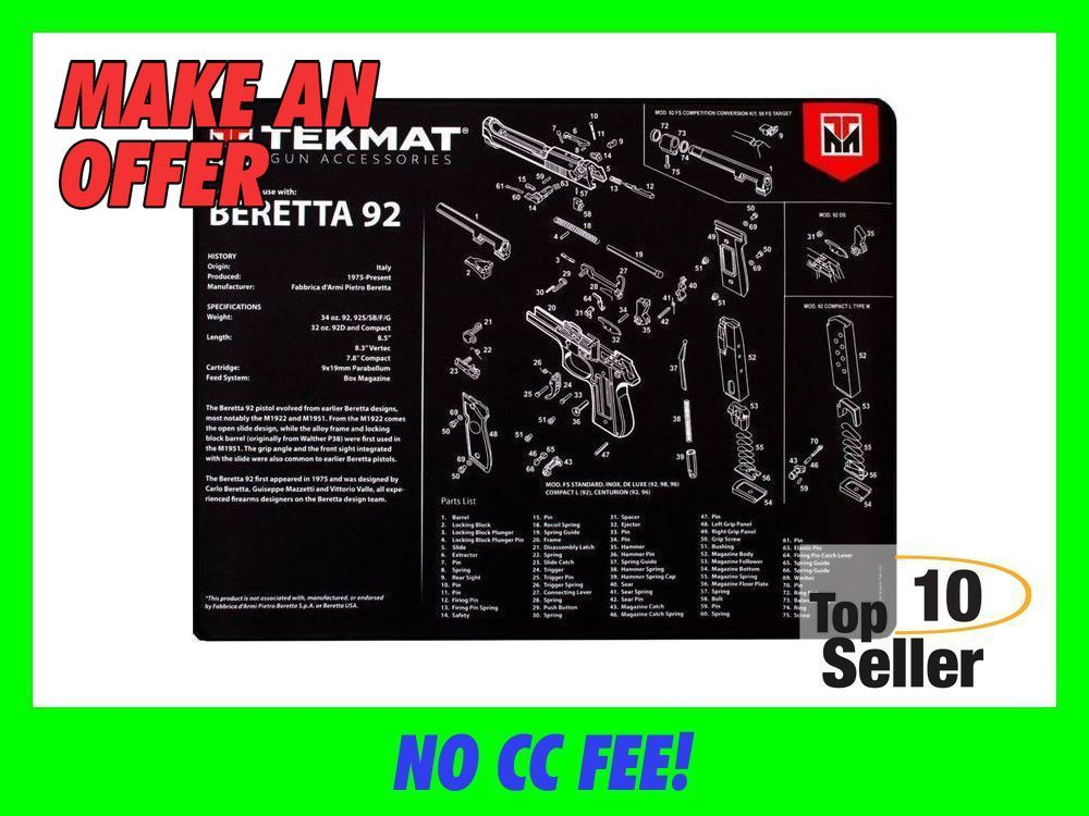 TekMat TEKR20BER92 Beretta 92 Ultra Cleaning Mat Black/White Rubber...-img-0