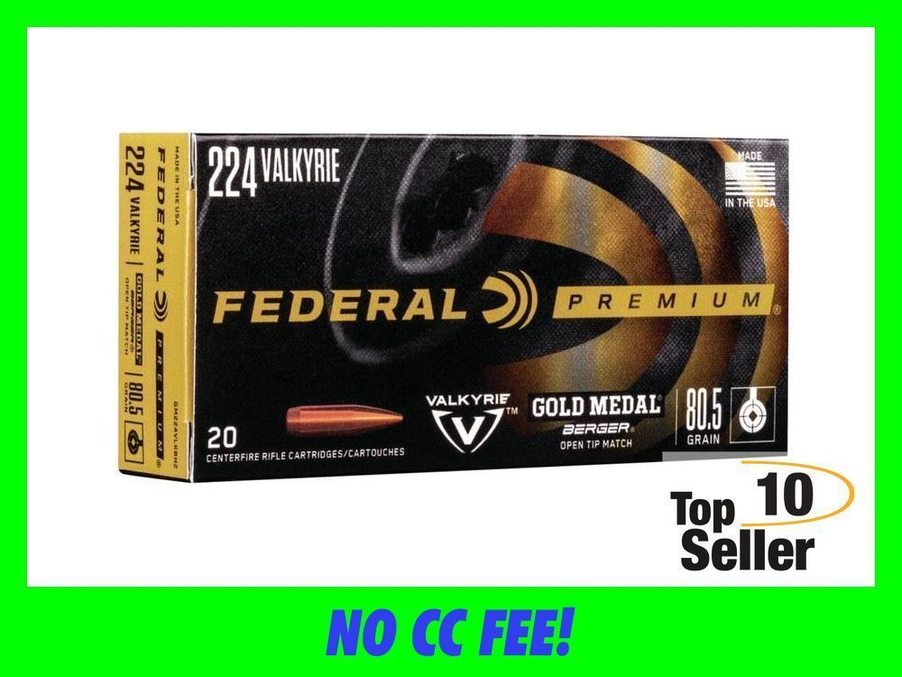 224 Valkyrie Ammo Federal Gold Medal 80.5 gr Berger Boat-Tail Target-img-0