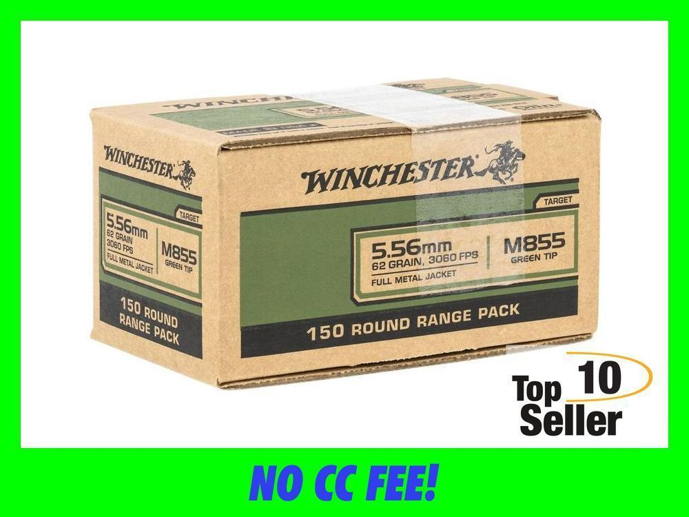 Winchester m855 5 56 nato 62 gr green tip 150rd bx rifle ammunition