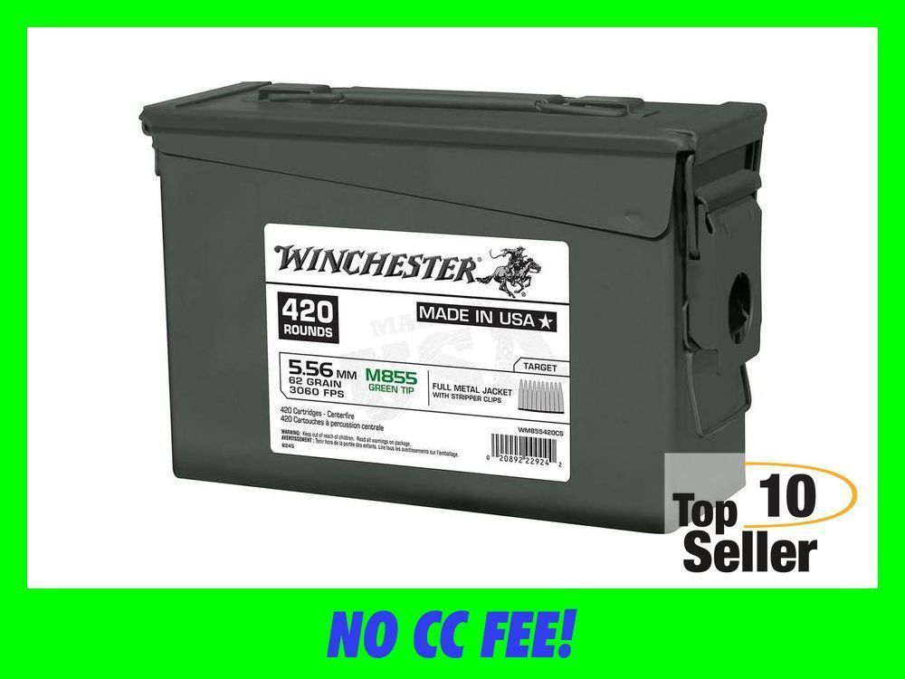 Winchester 5 56 62gr m855 green tip 420 round ammo can 556 nato rifle