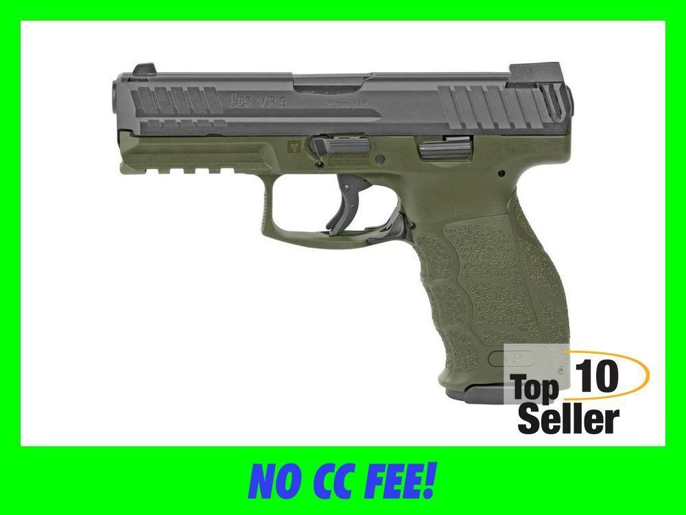 HK 81000234 VP9 9mm Luger 4.09” 17+1 (3) Green Black Steel Slide...-img-0