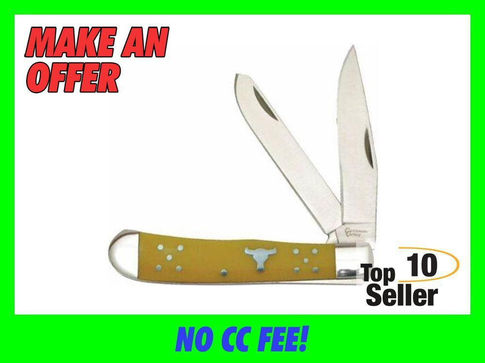 ABKT CATTLEMANS CUTLERY 3.25” YELLOW HANDLE TRAPPER 2-BLADE-img-0