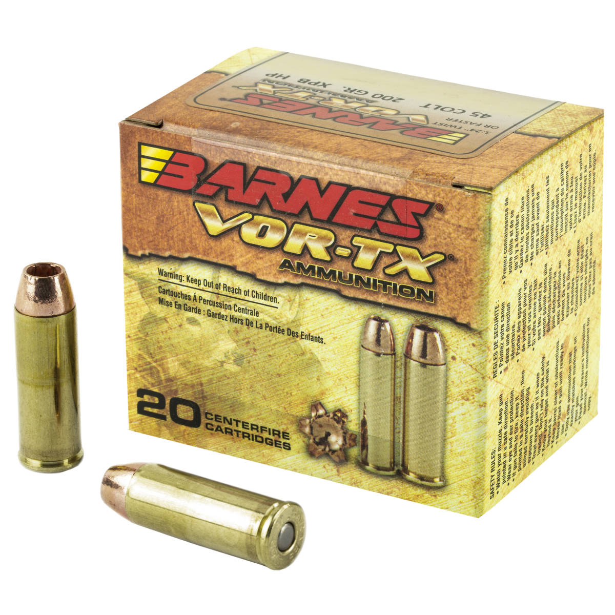 Barnes Bullets 21547 VOR-TX Handgun 45Colt 200gr 20 Per Box/10 Case-img-0