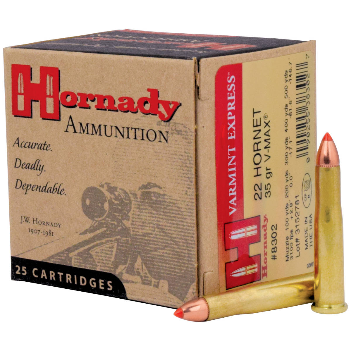 Hornady 8302 Varmint Express 22Hornet 35gr V Max 25 Per Box/10 Case-img-0