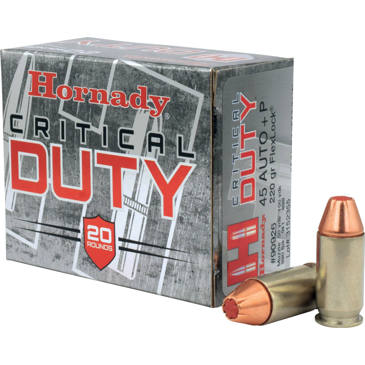 Hornady 90926 Critical Duty 45ACP+P 220gr FlexLock 20 Per Box/10 Case-img-0