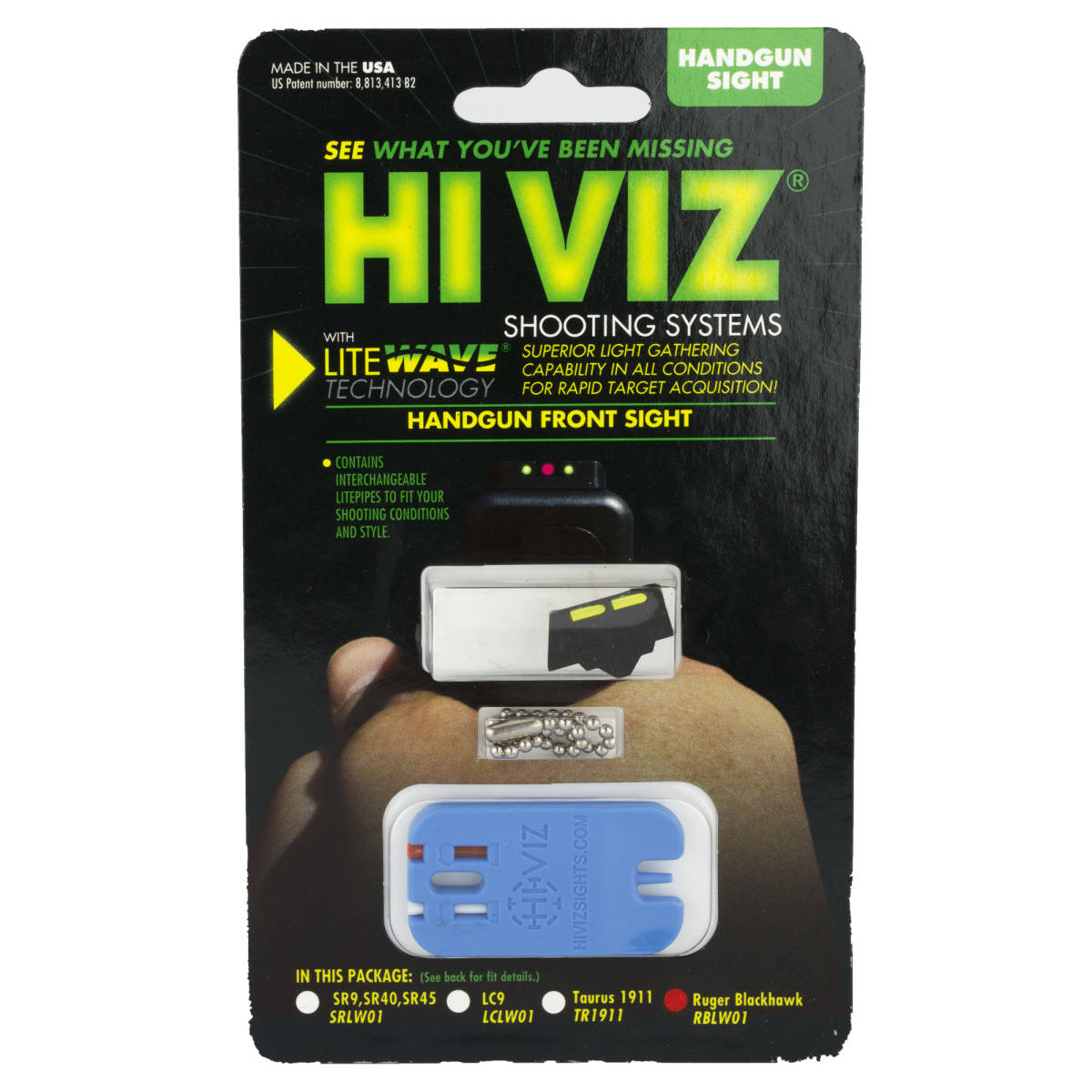 HiViz RBLW01 LiteWave Ruger Super Blackhawk Front Sight Green Fiber Optic-img-0