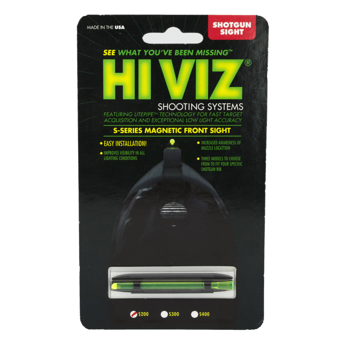 HiViz S200G S-Series Magnetic Front Sight Black | Green Fiber Optic-img-0