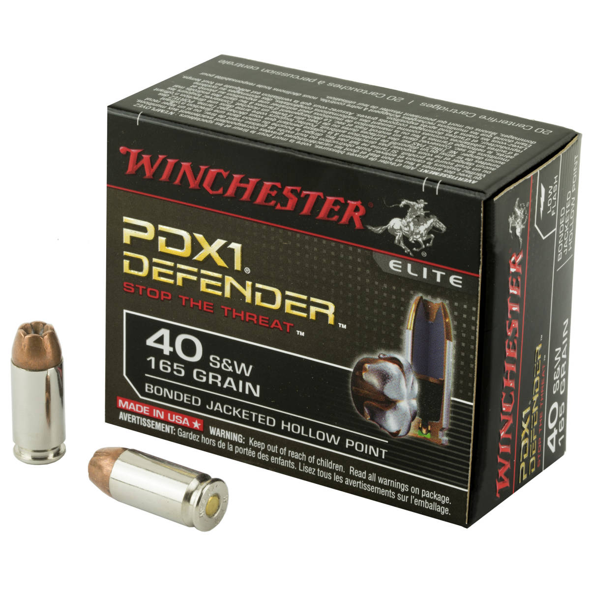 Winchester Ammo S40SWPDB Defender 40S&W 165gr Bonded Jacket Hollow Point-img-0