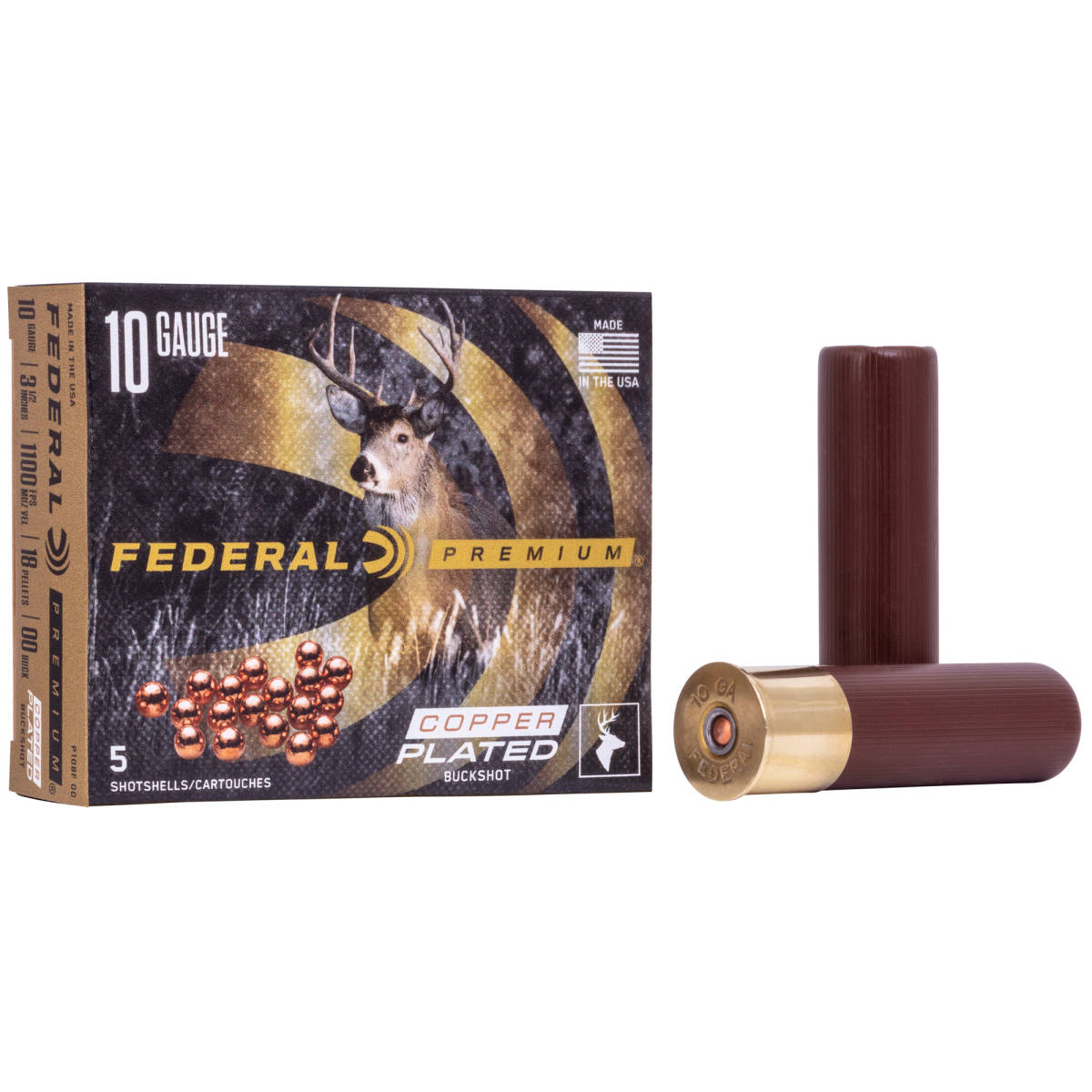 Federal P108F00 Premium Buckshot 10Gauge 3.50” 18Pellets 2 1/4oz...-img-0