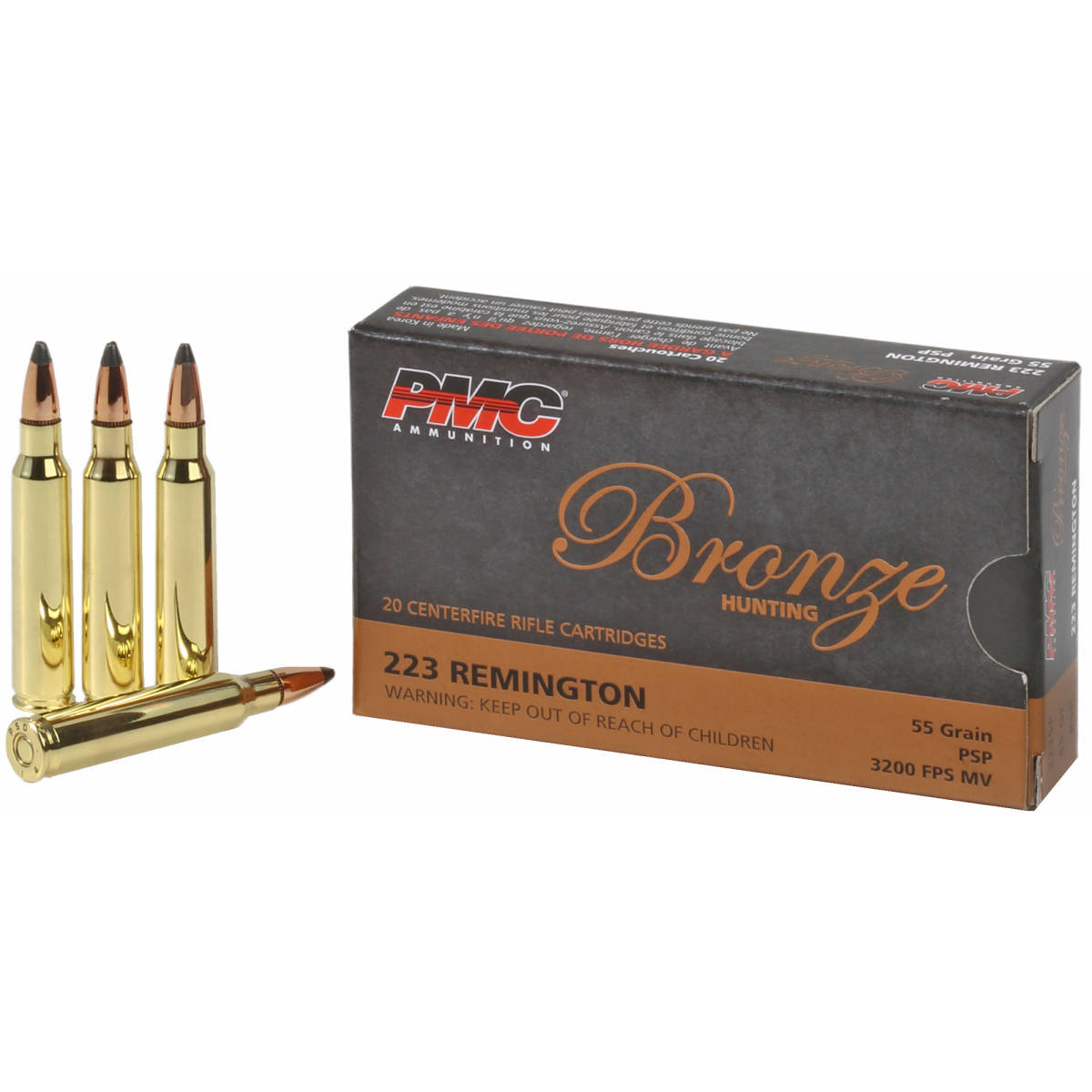 PMC 223SP Bronze 223Rem 55gr Pointed Soft Point 20 Per Box/10 Case-img-0