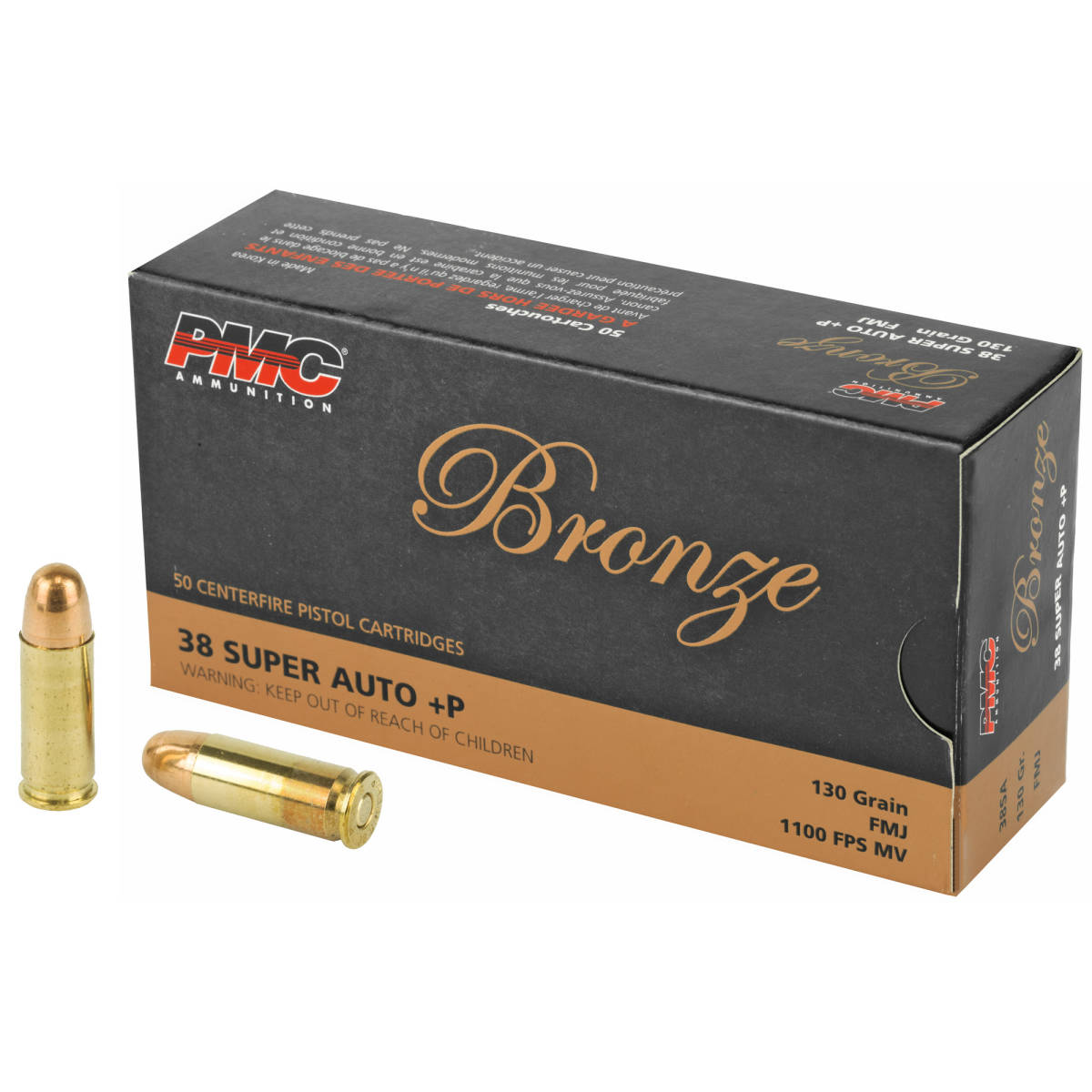 PMC Bronze .38 Super +P130GR FMJ 38Sup Ammunition 38SA Ammo 50 rounds 38+p-img-0