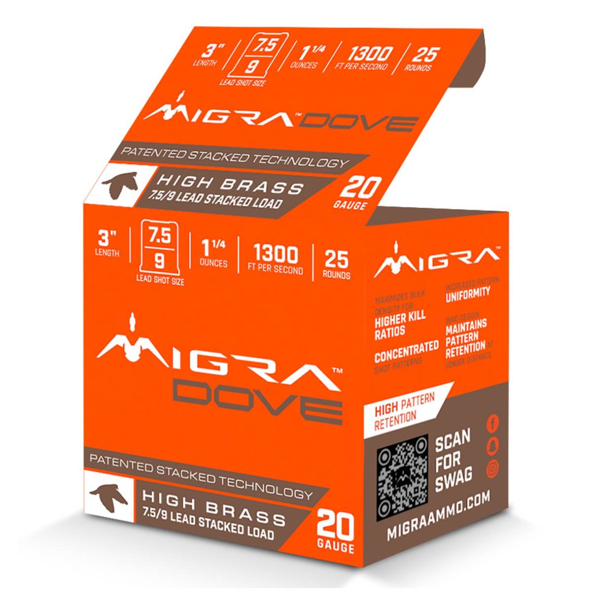 Migra Ammunitions M20UD75-9 Dove 20Gauge 3” 1 1/4oz 7.5/9Shot 25 Per...-img-0